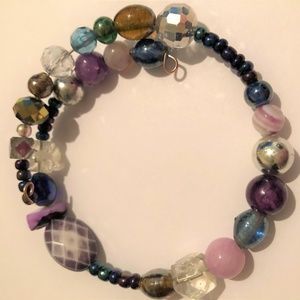 Glass beads, and stones Bracelet on Memory Wire